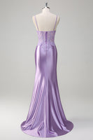 Laden Sie das Bild in den Galerie-Viewer, Flieder Meerjungfrauen Besticktes Langes Plus Size Ballkleid mit Schlitz