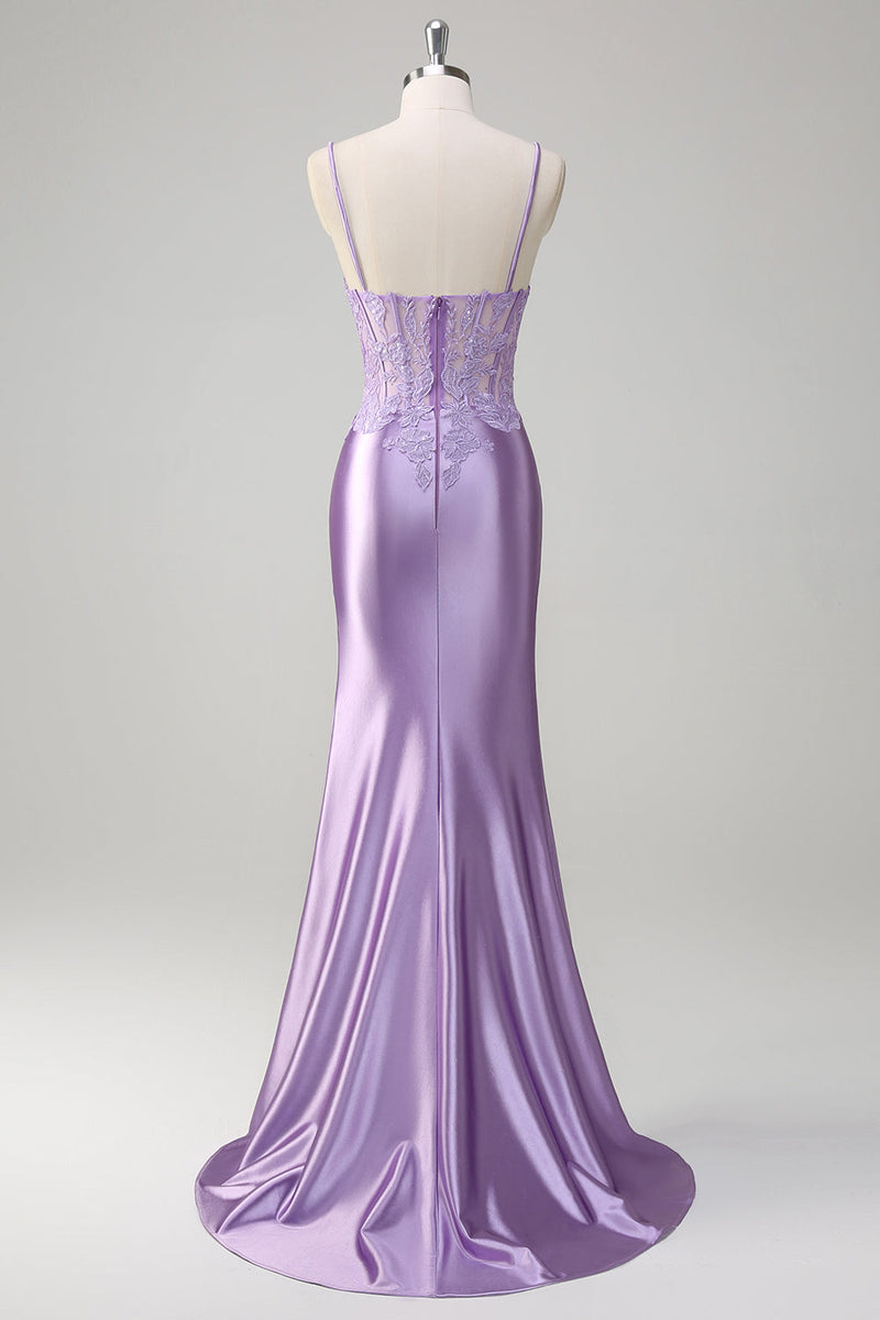 Laden Sie das Bild in den Galerie-Viewer, Flieder Meerjungfrauen Besticktes Langes Plus Size Ballkleid mit Schlitz