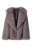 Laden Sie das Bild in den Galerie-Viewer, Schwarzer kurzer Mantel mit gekerbtem Revers und langen Ärmeln aus Kunstpelz