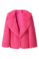 Laden Sie das Bild in den Galerie-Viewer, Schwarzer kurzer Mantel mit gekerbtem Revers und langen Ärmeln aus Kunstpelz