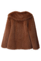 Laden Sie das Bild in den Galerie-Viewer, Schwarzer kurzer Mantel mit gekerbtem Revers und langen Ärmeln aus Kunstpelz