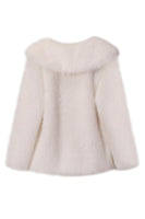 Laden Sie das Bild in den Galerie-Viewer, Schwarzer kurzer Mantel mit gekerbtem Revers und langen Ärmeln aus Kunstpelz