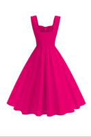 Laden Sie das Bild in den Galerie-Viewer, Blaues A-Linie Midikleid mit quadratischem Ausschnitt aus den 1950er Jahren