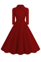 Laden Sie das Bild in den Galerie-Viewer, Gelbes Peter-Pan-Kragen Langärmeliges A-Linie Midikleid aus den 1950er Jahren