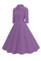 Laden Sie das Bild in den Galerie-Viewer, Gelbes Peter-Pan-Kragen Langärmeliges A-Linie Midikleid aus den 1950er Jahren