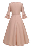 Laden Sie das Bild in den Galerie-Viewer, Aprikose A-Linie V-Ausschnitt halben Ärmeln Midikleid aus den 1950er Jahren