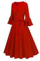 Laden Sie das Bild in den Galerie-Viewer, Aprikose A-Linie V-Ausschnitt halben Ärmeln Midikleid aus den 1950er Jahren