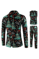 Laden Sie das Bild in den Galerie-Viewer, Dunkelgrüner 3-teiliger Herrenanzug für die Weihnachtsfeier