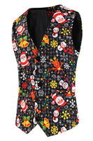 Laden Sie das Bild in den Galerie-Viewer, Schwarze gekerbte Revers Schneemänner bedruckte Weihnachten Slim Fitted Herrenanzüge