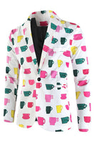 Laden Sie das Bild in den Galerie-Viewer, Weiß Bunte Tasse Weihnachtsdruck Herren Party Anzüge