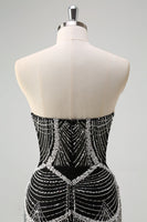 Laden Sie das Bild in den Galerie-Viewer, Glitzer Dunkelgrün Meerjungfrau trägerloses Pailletten Langes Korsett Ballkleid mit Perlen