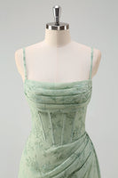 Laden Sie das Bild in den Galerie-Viewer, Meerjungfrau Blumen Korsett Gerafftes Langes Ballkleid mit Schlitz Dusty Sage