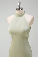 Laden Sie das Bild in den Galerie-Viewer, Elegantes Salbei Halfter Meerjungfrau Satin Bodenlanges Brautjungfernkleid