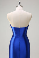 Laden Sie das Bild in den Galerie-Viewer, Königsblaues Meerjungfrau Korsett Pailletten gerafftes langes Ballkleid mit Schlitz