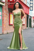 Laden Sie das Bild in den Galerie-Viewer, Meerjungfrau Grünes Korsett Spaghettiträger Plissee Ballkleid