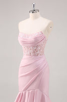 Laden Sie das Bild in den Galerie-Viewer, Blush Meerjungfrau Trägerloses Korsett Gestuftes Langes Ballkleid mit Schlitz