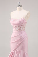 Laden Sie das Bild in den Galerie-Viewer, Blush Meerjungfrau Trägerloses Korsett Gestuftes Langes Ballkleid mit Schlitz