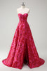 Laden Sie das Bild in den Galerie-Viewer, Fuchsia Blumen Jacquard Herzausschnitt Prinzessin Langes Korsett Ballkleid mit Schlitz