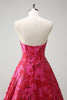 Laden Sie das Bild in den Galerie-Viewer, Fuchsia Blumen Jacquard Herzausschnitt Prinzessin Langes Korsett Ballkleid mit Schlitz