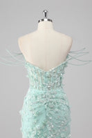 Laden Sie das Bild in den Galerie-Viewer, Grünes Etui Herzausschnitt Korsett Appliziertes Langes Ballkleid mit Schlitz