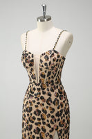 Laden Sie das Bild in den Galerie-Viewer, Meerjungfrauen Khaki Leoparden Pailletten Korsett Übergröße Langes Ballkleid mit Schlitz