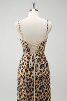 Laden Sie das Bild in den Galerie-Viewer, Meerjungfrauen Khaki Leoparden Pailletten Korsett Übergröße Langes Ballkleid mit Schlitz