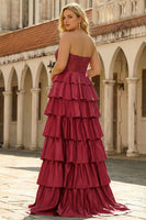 Laden Sie das Bild in den Galerie-Viewer, Grünes Herzausschnitt Gestuftes Satin Korsett Langes Plus Size Ballkleid mit Schlitz