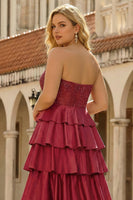 Laden Sie das Bild in den Galerie-Viewer, Grünes Herzausschnitt Gestuftes Satin Korsett Langes Plus Size Ballkleid mit Schlitz