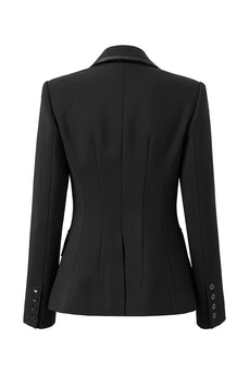 Glitzernder schwarzer Strass mit gekerbtem Revers Damen Party Blazer