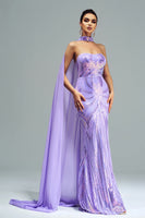 Laden Sie das Bild in den Galerie-Viewer, Grünes Glitzerndes Pailletten Meerjungfrauen Abendkleid mit langem Wickeltuch