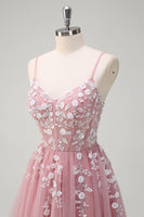 Laden Sie das Bild in den Galerie-Viewer, Königsblaues A-Linie Pailletten Ballkleid mit Spaghettiträgern und Schlitz