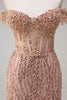 Laden Sie das Bild in den Galerie-Viewer, Funkelndes Dusty Rose Mermaid Schulterfreies Langes Ballkleid mit Schlitz