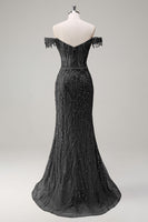 Laden Sie das Bild in den Galerie-Viewer, Funkelndes Dusty Rose Mermaid Schulterfreies Langes Ballkleid mit Schlitz