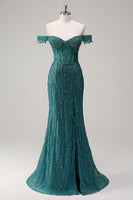 Laden Sie das Bild in den Galerie-Viewer, Funkelndes Dusty Rose Mermaid Schulterfreies Langes Ballkleid mit Schlitz