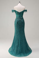 Laden Sie das Bild in den Galerie-Viewer, Funkelndes Dusty Rose Mermaid Schulterfreies Langes Ballkleid mit Schlitz