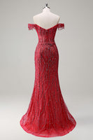 Laden Sie das Bild in den Galerie-Viewer, Funkelndes Dusty Rose Mermaid Schulterfreies Langes Ballkleid mit Schlitz