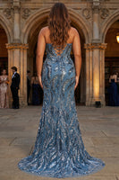 Laden Sie das Bild in den Galerie-Viewer, Glitzerndes Meerjungfrauen Twilight Pailletten Langes Plus-Size Ballkleid mit Schlitz und Schnürung hinten