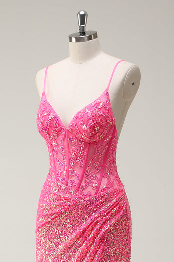 Glitzerndes pink Pailletten Meerjungfrauen Ballkleid mit Schlitz