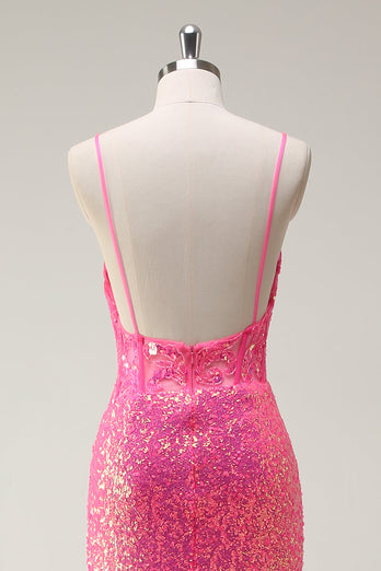 Glitzerndes pink Pailletten Meerjungfrauen Ballkleid mit Schlitz