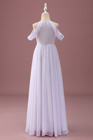 Laden Sie das Bild in den Galerie-Viewer, Weißes Schulterfreies Chiffon Brautjungfernkleid mit Rüschen