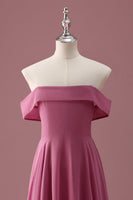 Laden Sie das Bild in den Galerie-Viewer, Desert Rose Schulterfreies Chiffon A-Linie Brautjungfernkleid für Kinder