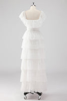 Laden Sie das Bild in den Galerie-Viewer, A Linie Schwarzes Gestuftes Ballkleid mit quadratischem Ausschnitt