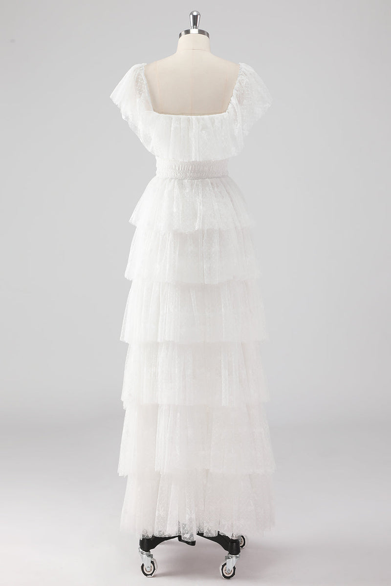 Laden Sie das Bild in den Galerie-Viewer, A Linie Schwarzes Gestuftes Ballkleid mit quadratischem Ausschnitt