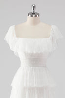 Laden Sie das Bild in den Galerie-Viewer, A Linie Schwarzes Gestuftes Ballkleid mit quadratischem Ausschnitt