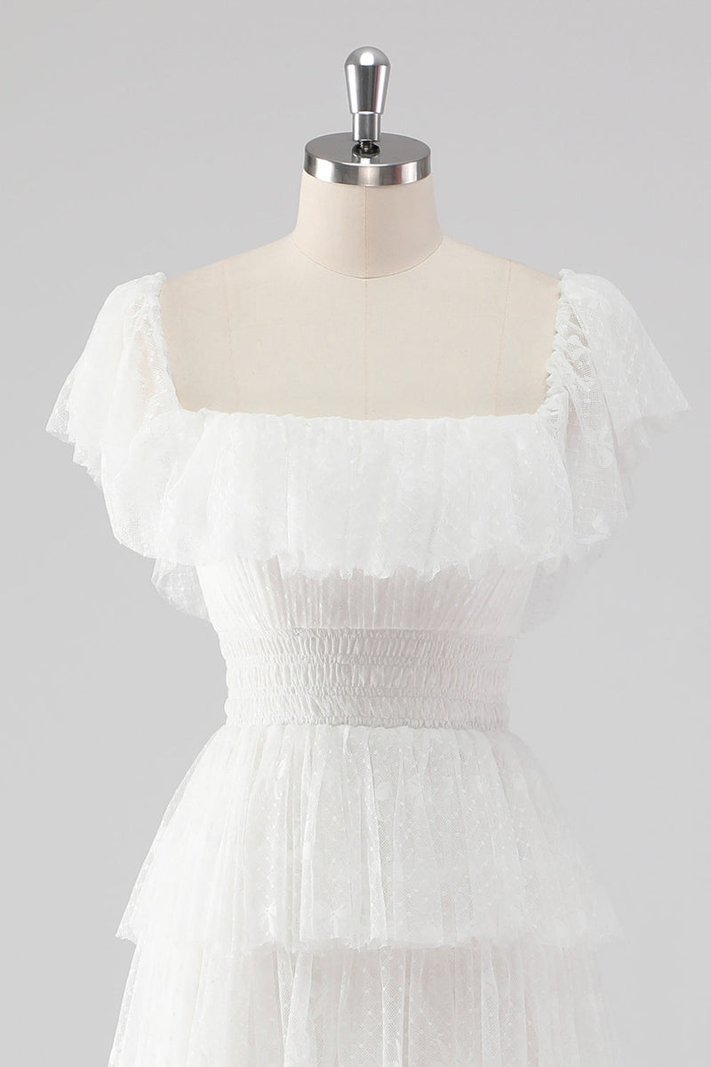 Laden Sie das Bild in den Galerie-Viewer, A Linie Schwarzes Gestuftes Ballkleid mit quadratischem Ausschnitt