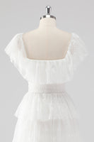 Laden Sie das Bild in den Galerie-Viewer, A Linie Schwarzes Gestuftes Ballkleid mit quadratischem Ausschnitt