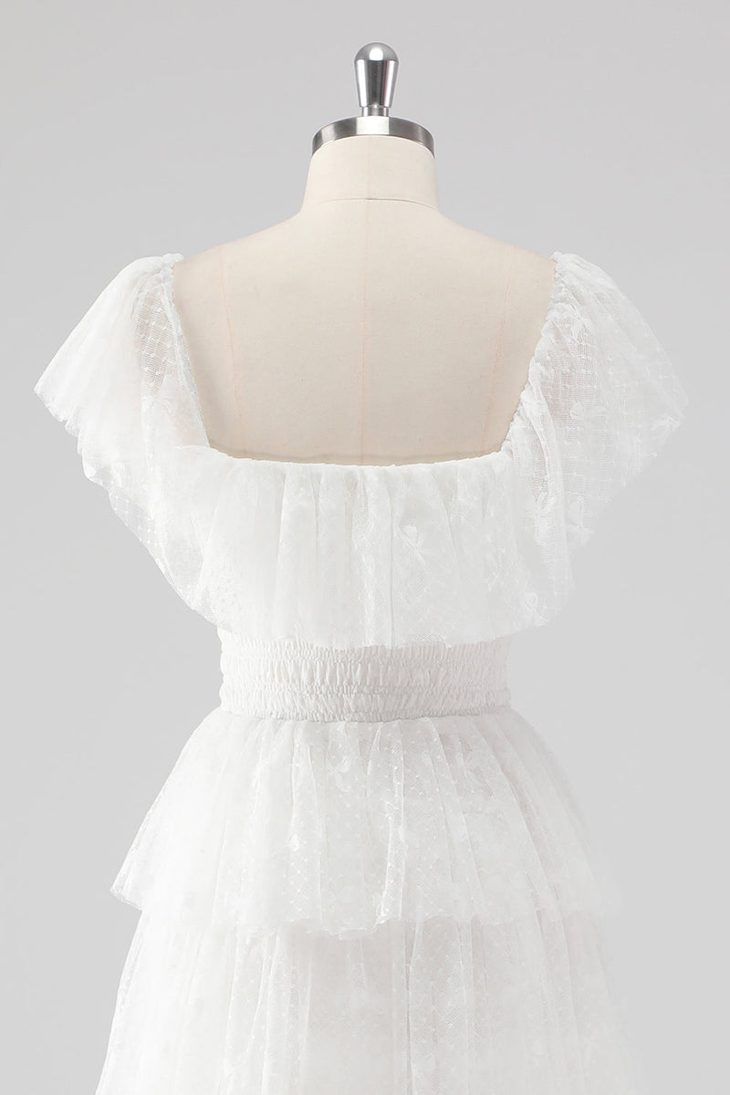 Laden Sie das Bild in den Galerie-Viewer, A Linie Schwarzes Gestuftes Ballkleid mit quadratischem Ausschnitt