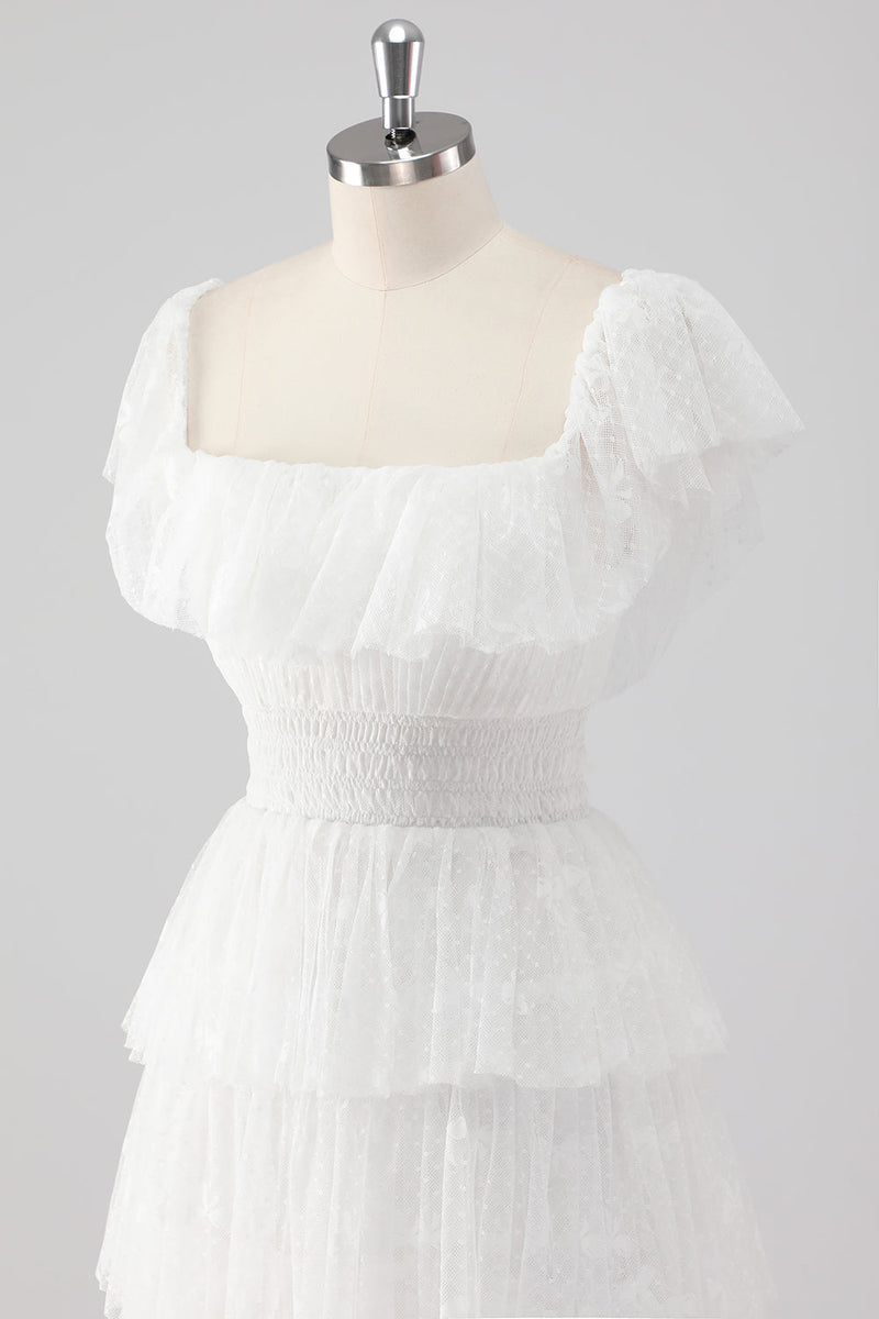 Laden Sie das Bild in den Galerie-Viewer, A Linie Schwarzes Gestuftes Ballkleid mit quadratischem Ausschnitt