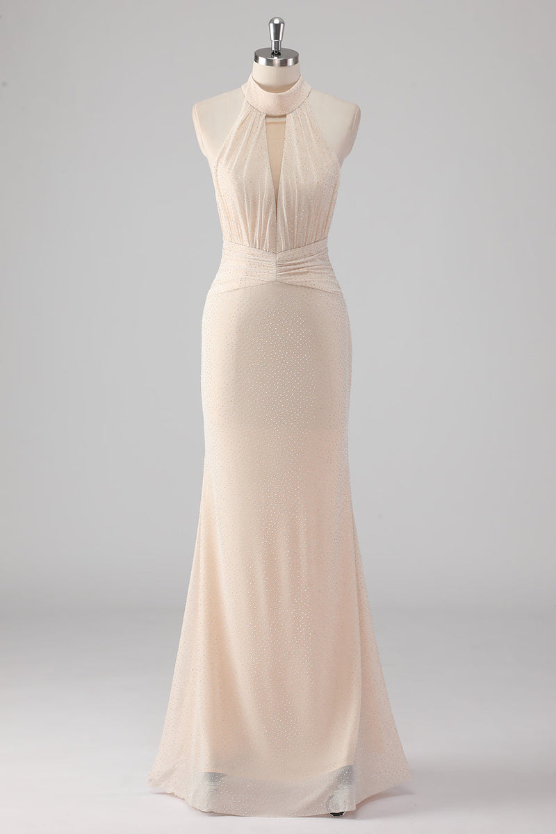 Laden Sie das Bild in den Galerie-Viewer, Neckholder Cream Meerjungfrau Cut Out Langes Ballkleid