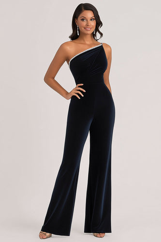 Samt Marine Damen Jumpsuits mit Strass